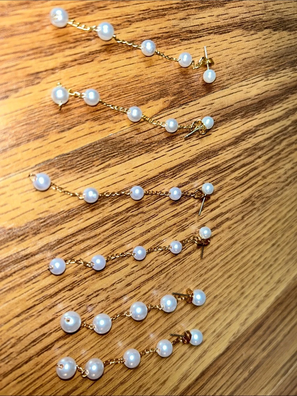 3 Sets Gold Pearl Drop Earrings - Elegant White Pearl Dangle
